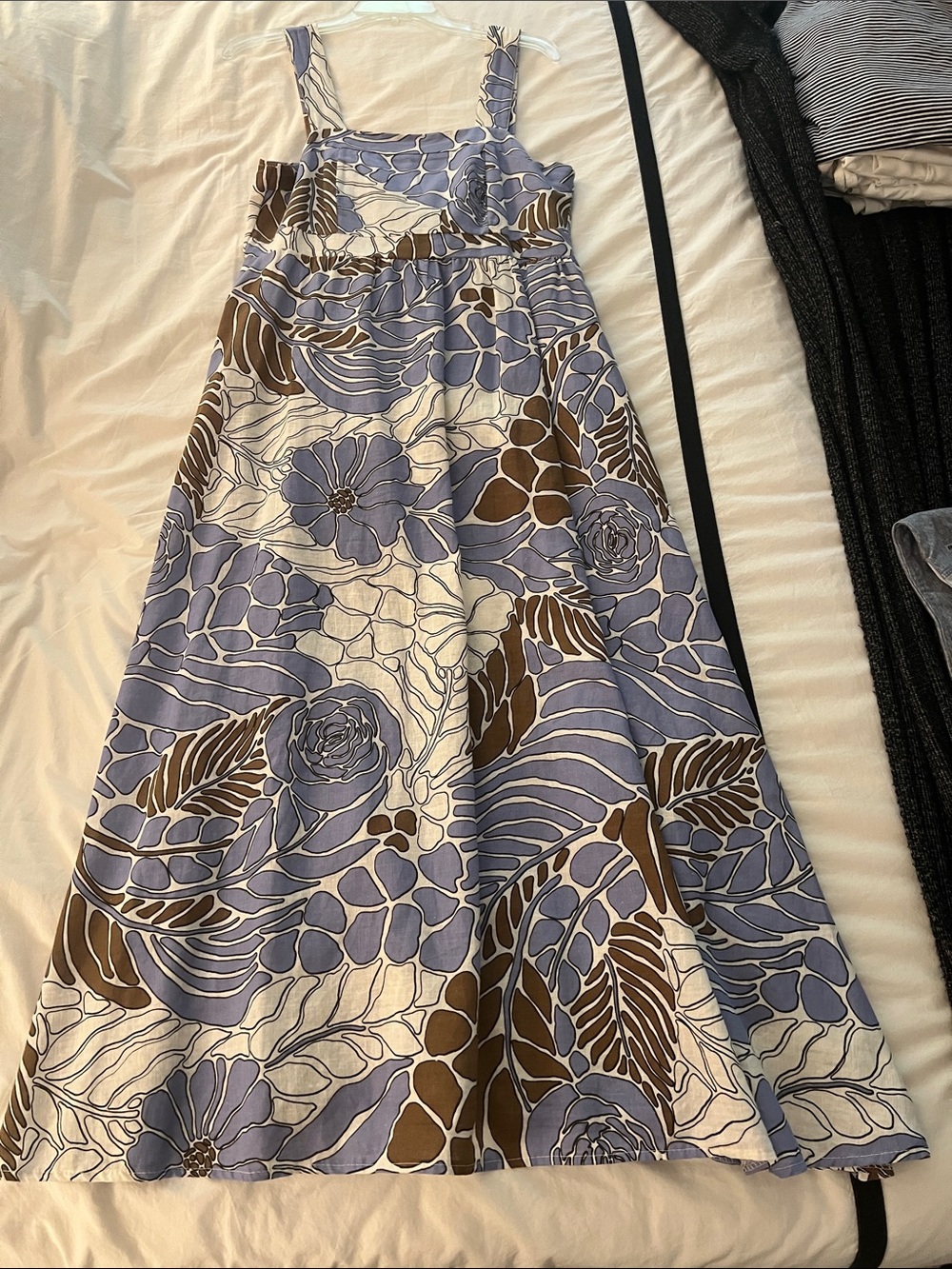Women’s Floral A-Line Maxi Dress Periwinkle, Brown & White